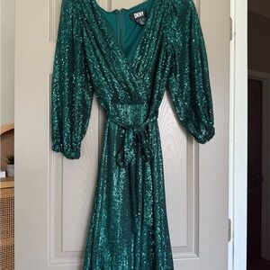 DKNYC Teal Sequin Long Sleeve Dress